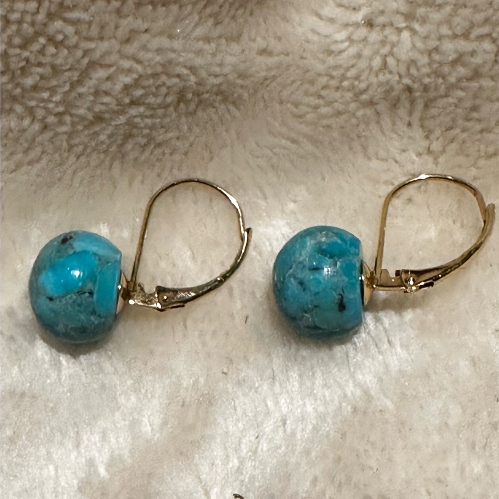 Turquoise Stone Earrings with Gold Hooks